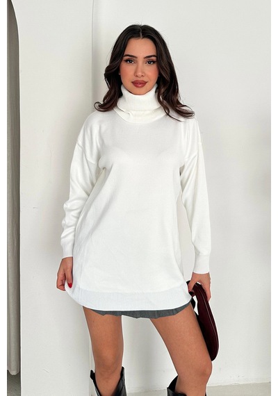Asprin Fashion Degaje Yaka Triko Bluz Beyaz + Hediye Kolye Beyaz