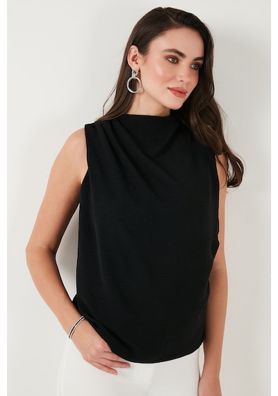 Lela Slim Fit Dik Yaka Omuz Büzgülü Bayan Bluz 6527836 Siyah