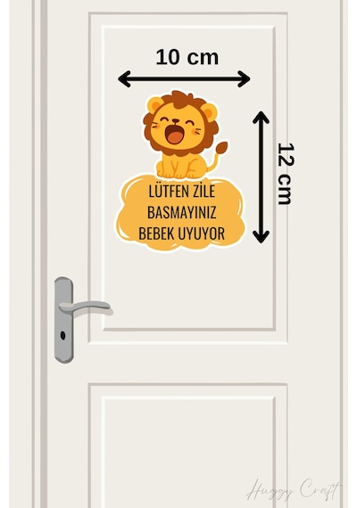 Lütfen Zile Basmayınız Bebek Uyuyor Kapı Zili Etiketi - Sevimli Aslan Sticker Standart