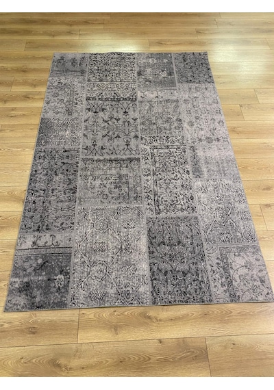 Çam Halı Siesta Patchwork 32-463 Etnik Eskitme Desenli Dokuma Tabanlı Yıkanabilir Şönil Salon Ve Oda Halısı Koyu Gri