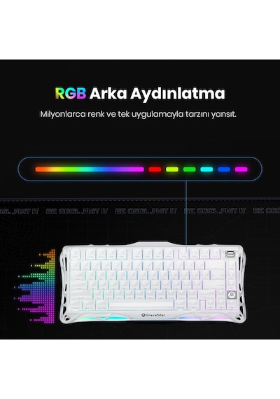 Gravastar Mercury K1 Kablosuz Mekanik Gaming İngilizce Q Klavye Ve M2 Kablosuz Optik Mouse Seti, Opa