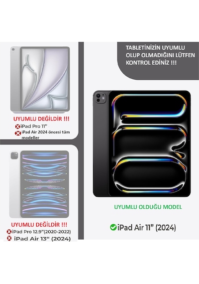 Apple Uyumlu iPad, Air 11inç M2 2024 Tablet Temperli Cam Ekran Koruyucu A2902 A2903 A2904 Kılıf