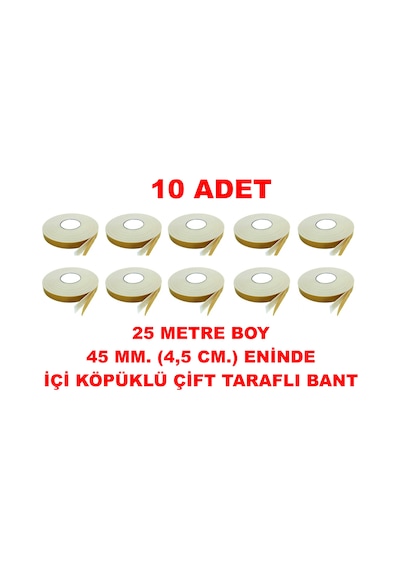 Çift Taraflı İçi Köpüklü Sarı Bant 25 M. Uzunlukta 45 Mm-4,5 Cm Ebatında 10 Adet