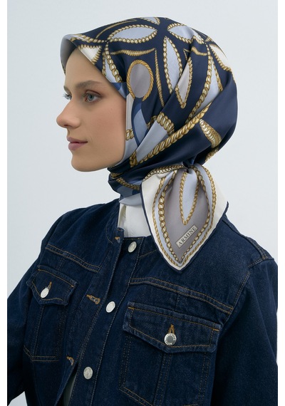 Armine Saf İpek Sura Eşarp-2026 İlkbahar-yaz- 953100d Gri-lacivert