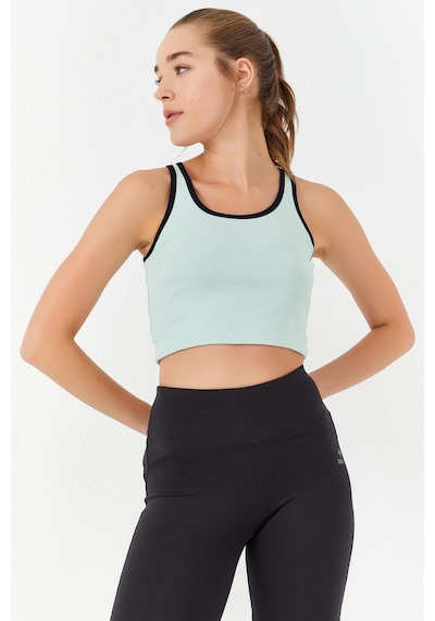 Tommy Life Su Yeşili Basic Sıfır Kol Dar Kalıp U Yaka Kadın Crop Top Atlet - 97162 Su Yeşili