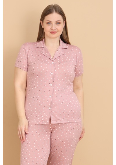 Wordex Mirano 2852 Minik Kalpli Milan Kumaş Kısa Kollu Düğmeli Büyük Beden Kadın Pijama Takımı Gül Kurusu Wordex Mirano 2852 Minik Kalpli Milan Kumaş Kısa Kollu Düğmeli Büyük Beden Kadın Pijama Takımı Gül Kurusu