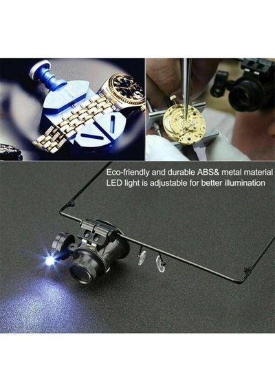 Işıklı Gözlük Büyüteç, 20x Büyütme, 3 Led Işık, Saatçi Kuyumcu Büyüteci