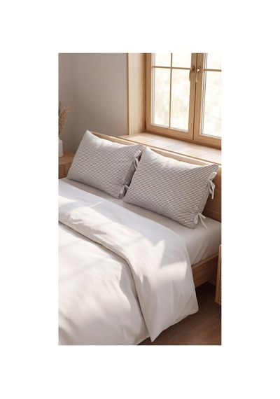 2'li Pamuklu Kumaş Çizgili Bağcıklıyastık Kılıfı 50x70 Cm Gri - 905317691 Gri