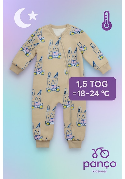 Panço Unisex Bebek Desenli Bej Uyku Tulumu Krem