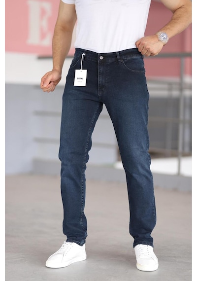 Bürke Premium Erkek Koyu Lacivert Renk Regular Fit Rahat Kesim Esnek Likralı Denim Jeans Kot Pantolon