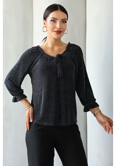Lupinn Moda Kadın Siyah Simli/taşlı/parlak/ışıltılı Bağlama Detaylı Uzun Kollu Bluz Zarif Tasarım, Şık Ve Rahat Kombinler İçin Siyah Lupinn Moda Kadın Siyah Simli/taşlı/parlak/ışıltılı Bağlama Detaylı Uzun Kollu Bluz Zarif Tasarım, Şık Ve Rahat Kombinler İçin Siyah