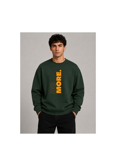 Herkesemoda Do More Baskılı Bisiklet Yaka Şardonlu 2 İplik Sweatshirt Yeşil
