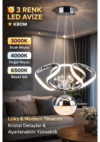 Lzy Avize Store Modern Krom Cam Avize Yatak Odası - Hol - Salon Gri Gri