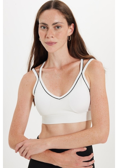 Tudors Kadın Slim Fit Dar Kesim Çapraz Bağlamalı Askılı V Yaka Beyaz Crop-52790