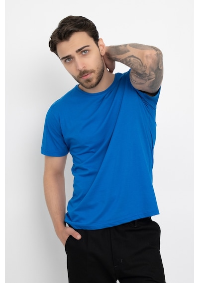Dasüniforma Bisiklet Yaka Günlük Pamuklu Yumuşak Dokulu Comfort Fit Basic T-shirt Mavi