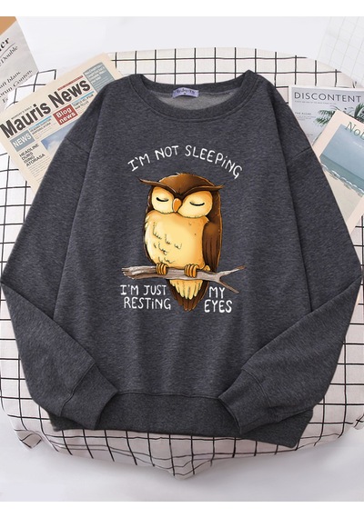 Startmore Startmoreben Sadece Benim Gözler Dinlenme Baykuş Kadınlar Hoodie Harajuku Polar Hoody Moda Bisiklet Ya Antrasit