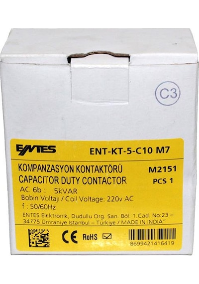 ENTES Ent-Kt-5-C10 Kompanzasyon Kontaktörü (M2151)