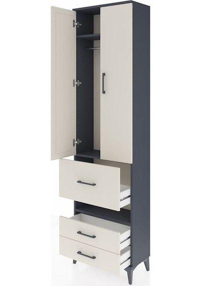 Arges Dolap 3 Raflı 3 Çekmeceli Tek Askılı 60x30x221 Antrasit-aytaşı Antrasit