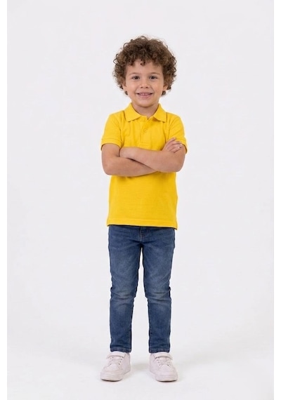 Nacar Store Unisex Çocuk Polo Yaka Kısa Kollu Lakost Tişört Okula Dönüş Ümiteks Sarı