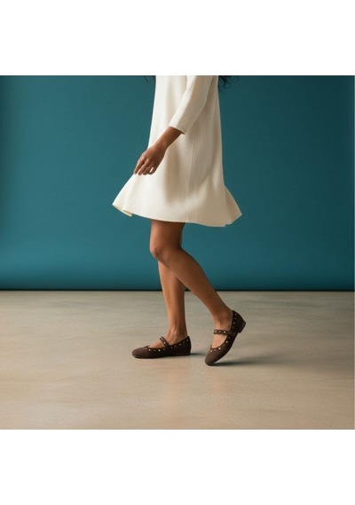 Ne&ve Shoes Kahve Süet Pim Detaylı Yuvarlak Burunlu Kadın Günlük Babet Kahverengi