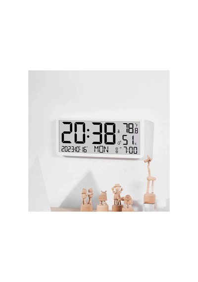 Büyük Lcd Dijital Duvar Masa Saati Sıcaklık Ve Nem Göstergeli Çalar Saat Askılı/masaüstü Dijital Beyaz - 788877415 Beyaz
