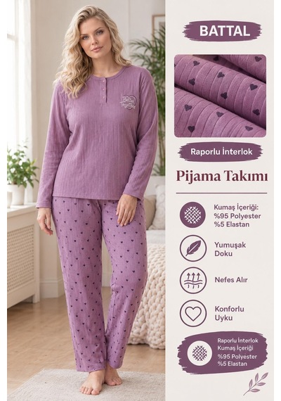 Boyraz Lindros Kadın Düğme Yaka Raporlu İnterlok Kışlık Battal Pijama Takımı 02788 - 1 Adet Mor Boyraz Lindros Kadın Düğme Yaka Raporlu İnterlok Kışlık Battal Pijama Takımı 02788 - 1 Adet Mor