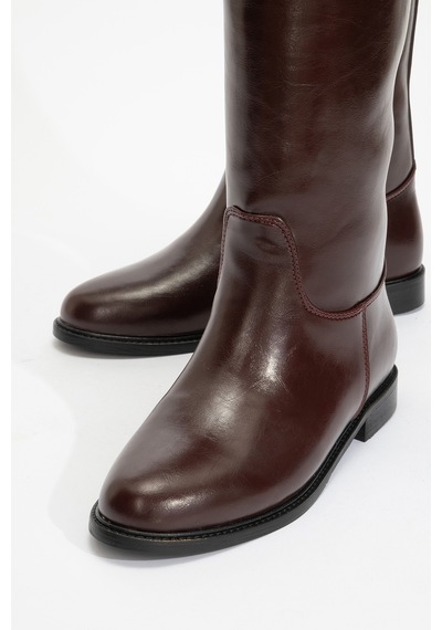 Luvishoes Luvi Shoes Yoko Bordo Cilt Kemerli Kadın Binici Çizme Bordo