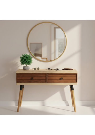 Mobenta Stria Entry: Modern Masif Dresuar 2 Çekmeceli Antre Konsolu - 120x31 Bz-bk Krem-bakır