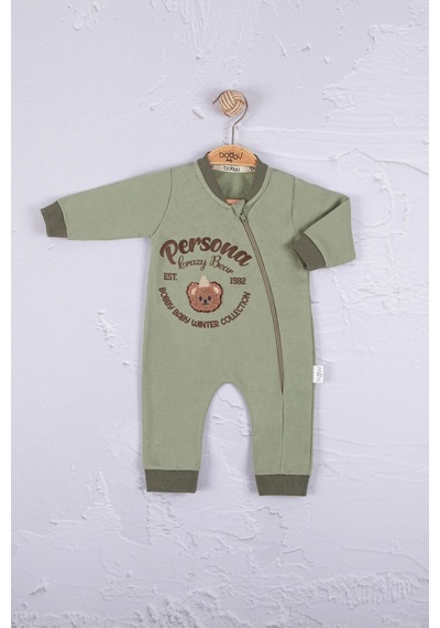 Babydonat Persona Bear Nakışlı Pamuk Erkek Bebek Tulum Yeşil