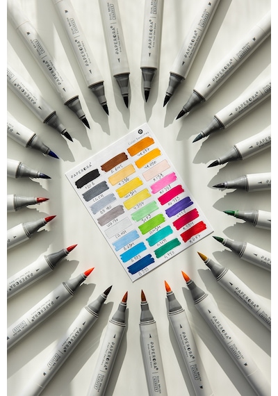 24 Lü Çift Uçlu Alkol Bazlı Marker Kalem Seti Brush + Chisel