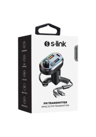 S-link Sl-bt307 Çift Usb 5v 3.1a-1a Led Işıklı Siyah 2 İn 1 C Port + İphone Bluetooth Fm Transmitter