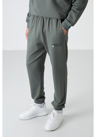 Tommy Life Çağla Casual O Yaka Lastik Paça Pamuklu Erkek Oversize Eşofman Takımı - 85120 Yeşil