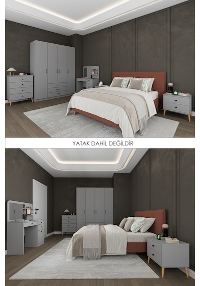 Asra Trend Yatak Odası Takımı 5 Parça %100 Mdf Gardırop Şifonyer Makyaj Masası Komodin Ytk03