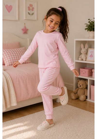 Zuzunga Soft Pink %100 Pamuk Basic Kız Çocuk Pijama Takımı Pembe
