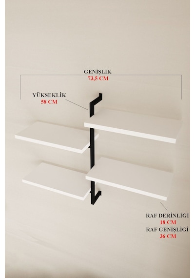 Aju 4 Katlı Duvar Rafı Metal Çerçeveli Dekoratif Kitaplık Ve Raf Ünitesi Modern Ve Minimalist Tasarıım Siyah