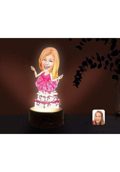 Kişiye Özel Kadın Doğum Günü Karikatürlü Dekoratif 3D Biblo Led I (481497210)