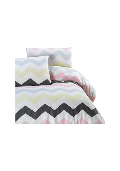 Menderes Home Cotton Collection Ranforce Çift Kişilik Nevresim Seti Zigzag Pembe Renkli