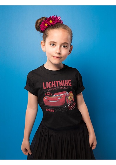 Sevbano Unisex Lightning Mcqueen Baskılı Arabalar Şimşek Çizgi Film Çocuk Siyah