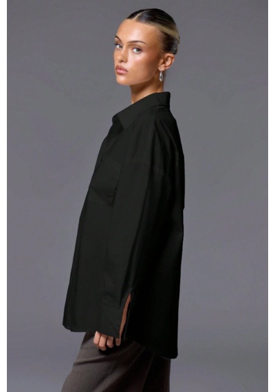 Tarz Cool Kadın Oversize Gömlek Uzun Kollu Basic Salaş Kesim Poplin Trend Şık Günlük Gömlek Siyah Tarz Cool Kadın Oversize Gömlek Uzun Kollu Basic Salaş Kesim Poplin Trend Şık Günlük Gömlek Siyah