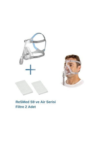 ResMed Quattro Air Tam Yüz CPAP Maskesi M + ResMed S9 ve AirSerisi Filtre 2’li