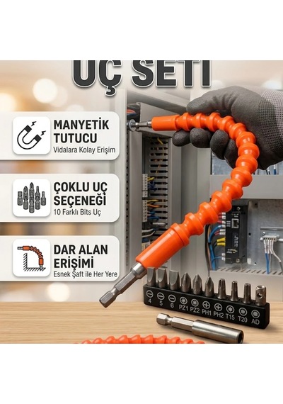 300 Mm Esnek Şaftlı Bits Uç Seti Dar Alanlar İçin Manyetik Adaptörlü