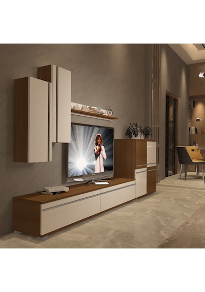Decoraktiv Eko 6 Mdf Std Tv Ünitesi Tv Sehpası - Ceviz Beyaz Ahşap - Beyaz