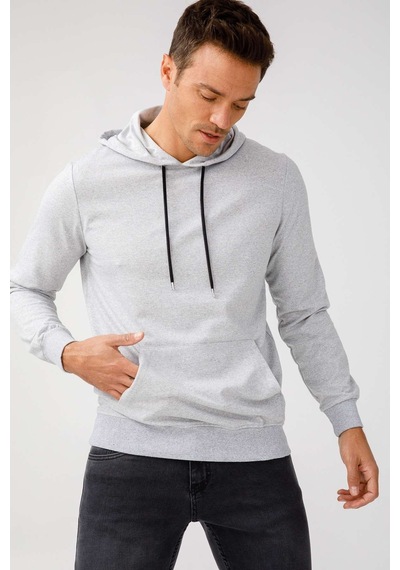 Igs İgs Erkek A.gri Modernfıt / Ekstra Dar Kalıp Kapşonlu Fermuarsız Sweatshirt Açık Gri