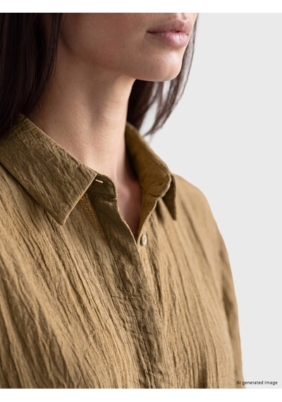 Lcwaıkıkı Classic Kahverengi Oversize Armürlü Kadın Gömlek