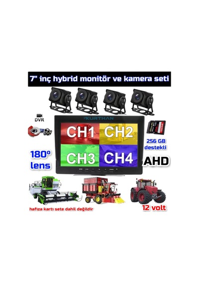 7'' Hybrid Dvr Ekran 4 Adet 180 Derece Balık Gözü Lens Geniş A...