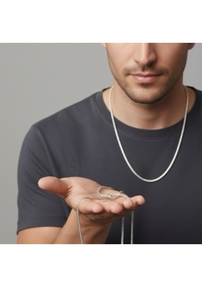 925 Ayar Gümüş Spiga 60 Zincir Kolye 3.2 Mm Kalınlık, Minimalist Erkek Tasarım, Hediye Kutulu Gümüş