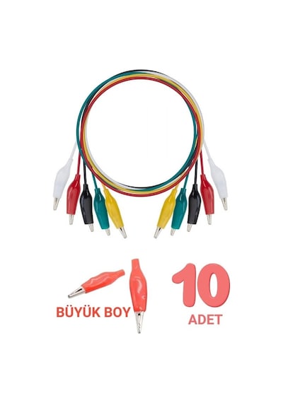 Büyük Boy Krokodil Test Kablosu 45-50cm - 10 Adet Timsah Ağız