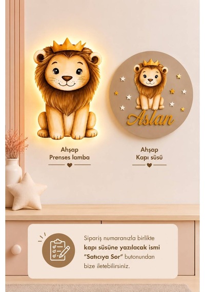 Ahşap İsme Özel Pilli Ledli Gece Lambası Ve Ahşap Kapı Süsü Seti Bebek Çocuk Odası Çok Renkli