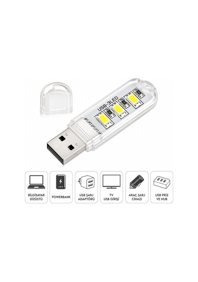 Flash Disk Görünümlü 2'li Usb Mini Led Gece Lambası Beyaz Işık Tak Çalıştır