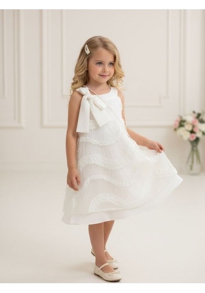 Zekids Kız Çocuk Tasarım Elbise-17241 BEYAZ